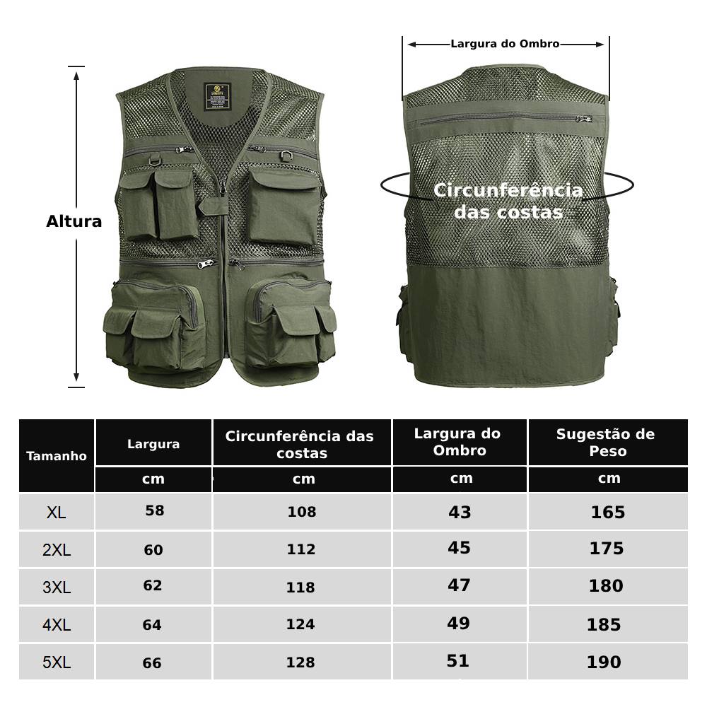 Colete de Malha Respirável com Bolsos com Zíper